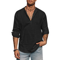 Camisa Hombre Manga Larga Cuello Erguido Algodón Casual Ligera Streetwear Transpirable Negocios Color Sólido Tops - details 3