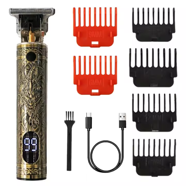 Cortador De Pelo Profesional Con Corte De T-Blade Recargable Por USB Diseño Sin Cable Para Barba Y Cabello Precisión Engraved Para Barberos - 1