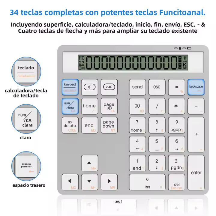Teclado Numérico Inalámbrico Bluetooth 5.0 Jomaa Con Pantalla De Calculadora 34 Teclas Portátil Para Contabilidad - 1