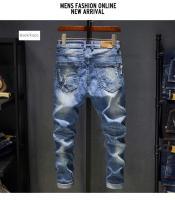 Nuevos Jeans Azul Claro Con Rasguños Y Elásticos Para Hombres Calidad Superior Moda Coreana Ropa Casual High Street Trousers - details 2