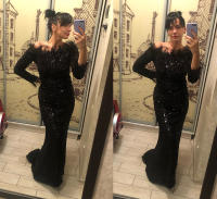 Vestido Elegante De Noche Para Mujer Missord Con Hombros Descubiertos Y Plumas Negro Con Lentejuelas Traje De Baño Fiesta Bodas Silueta De Sirena Ajustado - details 0