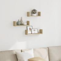 Estante de pared 3 unidades madera de ingeniería en color Roble Sonoma/Blanco/Negro y más | práctico organizador multiusos diseño compacto funcional - details 0