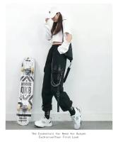 Pantalones De Mujer Estilo Coreano Tendencia Negros Sueltos Primavera Otoño Casuales Cargo High-Waisted Con Bolsillos Y Cierre Elástico - details 1