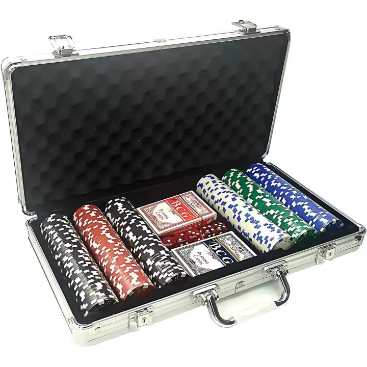 Maletín de Póker Euroxanty 300 Piezas | Juego de Póker 2 Barajas y Dados | Maletín de Aluminio Reforzado | Fichas de Casino Sin Numeración | Set Profesional - 1