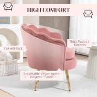 HOMCOM Butaca de Salón Tapizada en Terciopelo Sillón Butaca de Dormitorio con Respaldo en Forma de Concha y Patas Doradas para Comedor 76x67x74 cm - details 1