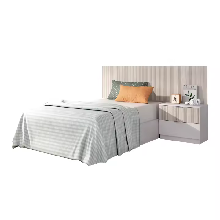 DEKIT GRUPO RIMOBEL LION - CABECERO CON MESITA PARA CAMA INDIVIDUAL - BLANCO / ALISTONADO - 100 x 158 x 34 - 1