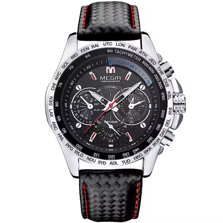 MEGIR Reloj para Hombre Negro/rojo Analógico Ajustable 16-26cm - 1