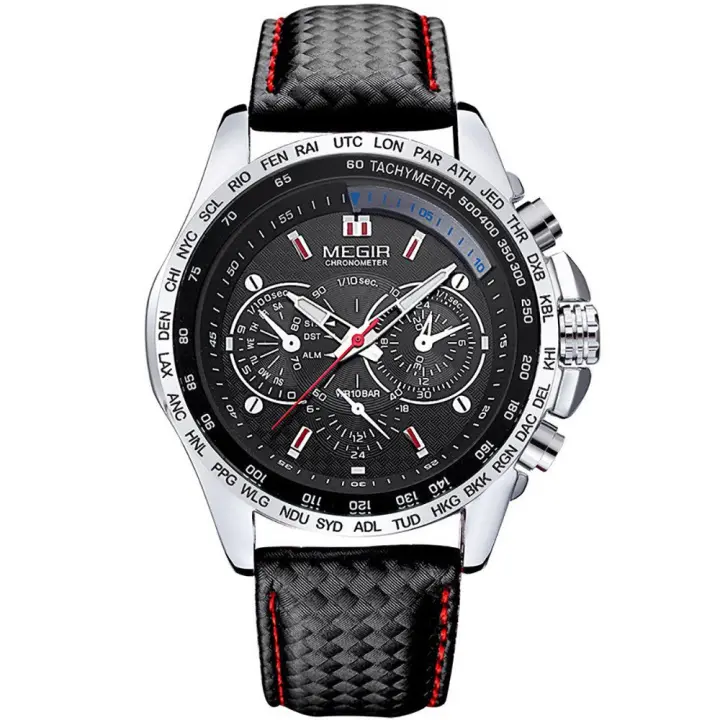 MEGIR Reloj para Hombre Negro/rojo Analógico Ajustable 16-26cm - 1