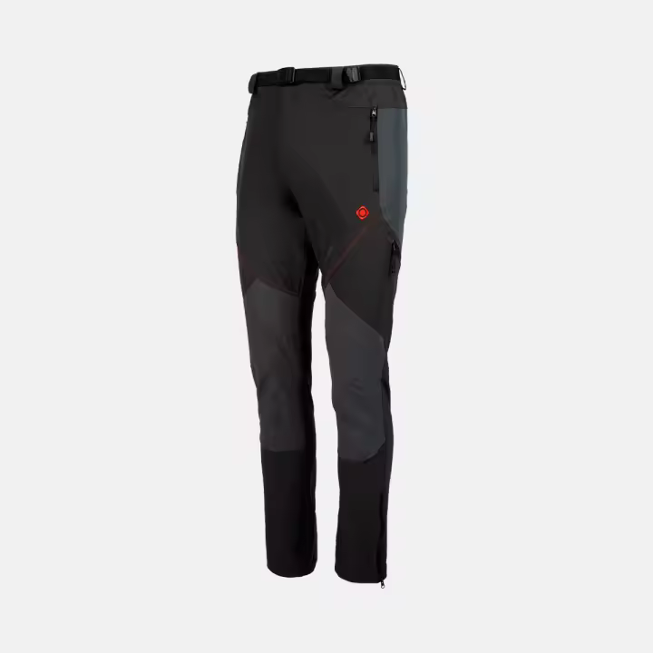 Izas - Pantalón de Senderismo para Hombre - Pantalón Trekking Impermeable y con Bolsillos de Cremallera - Bajo Ajustable Que Protege del Frío - Secado Rápido - Nimba Negro, Carbón y Rojo - 2XL - 1
