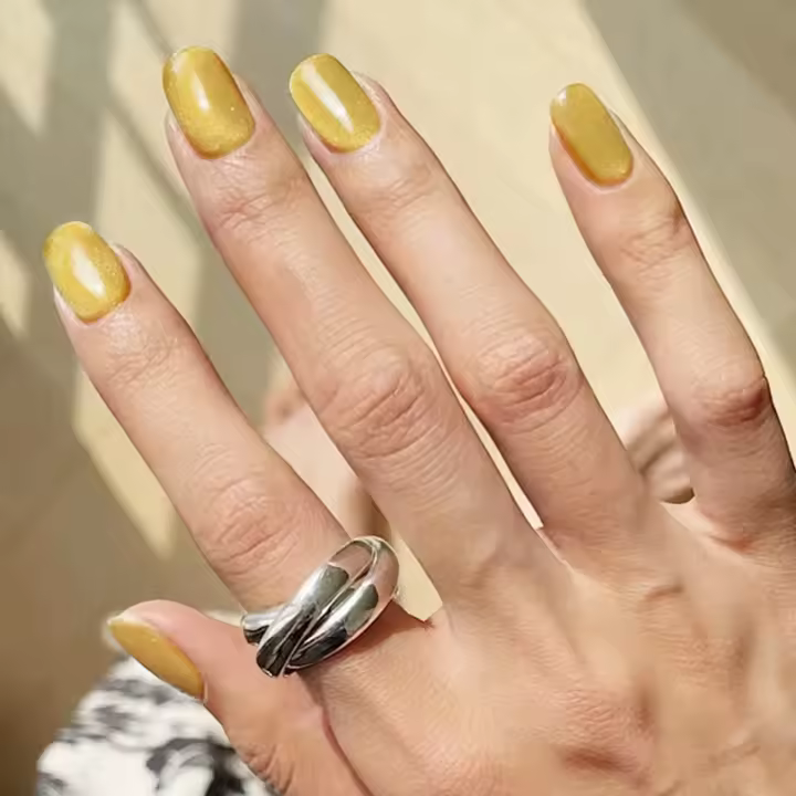 24pcs/set Uñas Postizas Cortas Cuadradas Con Diseño De Ojos De Gato Y Brillo En Colores Rosa Verde Morado Amarillo Y Nude Para Artículos De Belleza Y Uñas - 1