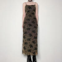 Vestido Gótico Negro Sexy Para Mujer Verano Impresión Floral Streetwear Sin Mangas Patchwork Elegante Fiesta Club Lolita Vestidos - details 4