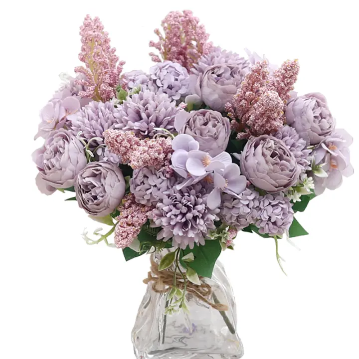 Bouquet De Flores Artificiales En Blanco Peonia Rosa Seda Para Boda Decoración De Hogar Jardín Navidad Otoño Flores Falsas Económicas - 1