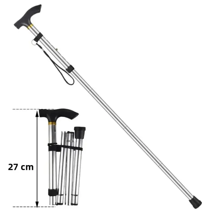 Bastón Telescópico De Aleación De Aluminio Para Caminar Y Acampar Batea De Hierro Plegable Para Ancianos Bastón De Apoyo - 1