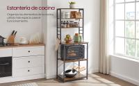 VASAGLE Estantería de Cocina, Estantería de Panadería, 6 Estantes y 6 Ganchos, para Microondas, Marco de Acero, Industrial, 40 x 60 x 167 cm, Marrón Rústico y Negro Tinta/Gris y Negro/Gris Carbón y Negro Tinta/Roble y Blanco - details 0