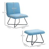HOMCOM Sillón Relax Sillón de Salón con Reposapiés Butaca para Dormitorio sin Brazos con Patas de Acero en Forma de Cruz para Sala de Estar Azul Claro - details 2