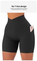 Shorts De Yoga Para Mujer Con Bolsillos 5" Cintura Alta Cross Workout Shorts De Motociclista Para Deportes Material Nylon Y SPANDEX - details 3