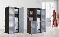 Armario Modular, Estantería de Módulos, Organizador Modular de Ropa Ropero para Hogar, Estante de Almacenamiento para Dormitorio, 16 Módulos, 3 Barras, 140x105 cm, Color Negro - details 0