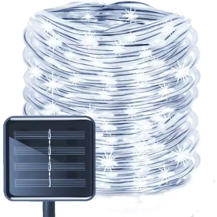 Tira de luces LED solares Triomphe, impermeable, 12 m, 100 LED, cable de cobre, ideal para exteriores, bodas, fiestas, decoración navideña (blanco) - 1