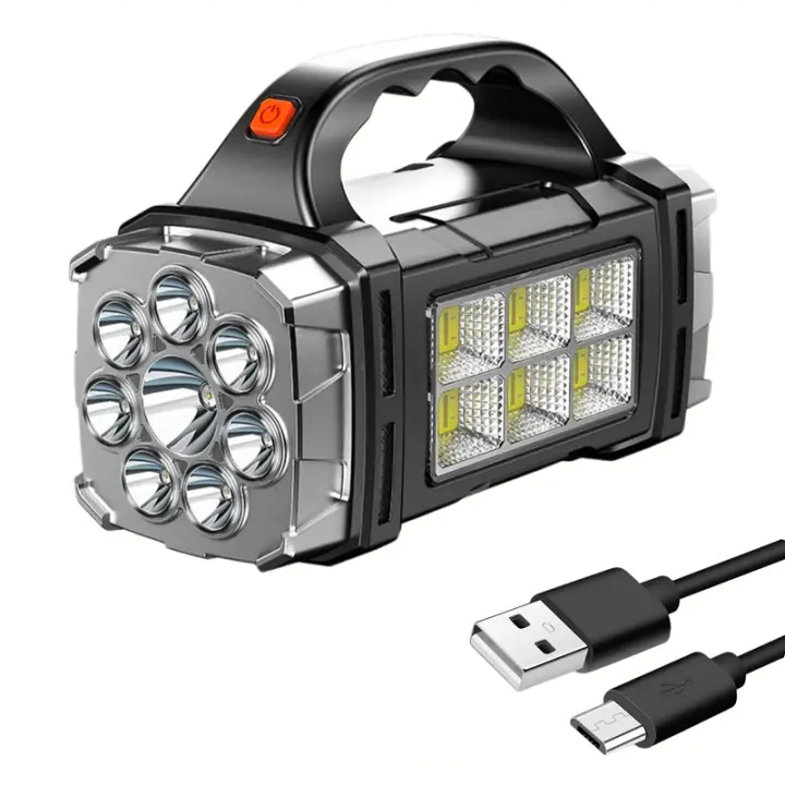 Linterna Portátil LED+COB Potente Solar+USB Recargable Para Emergencias Y Camping Torcha De BÚsqueda Con Banco De Energía - 1