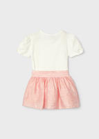 Conjunto Mayoral: Falda rosa nude y camiseta blanca con lazo frontal ajustable para niñas - Conjunto de falda y camiseta Mayoral para niñas, ideal para ocasiones casuales con un diseño adorable de lazo en la camiseta y falda ro - details 1