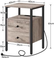 Bedside Table, Coffee Tables with Plug and USB Port, Side Table with Drawers and Storage Shelves, Suitable for Living Room, Bedroom, Greige - details 7