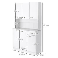 HOMCOM Gabinete de Almacenaje Armario para Cocina de 6 Puertas con Gran Espacio para Microondas con 1 Cajón Estante Ajustable 101x39x180 cm Blanco - details 1