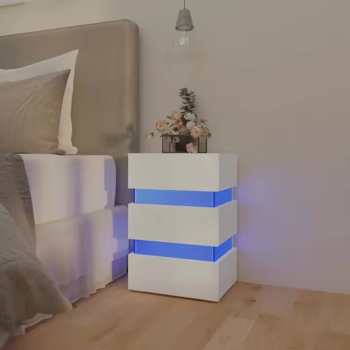 Mesita de noche luz LED madera de ingeniería blanco 45x35x67 cm - 1
