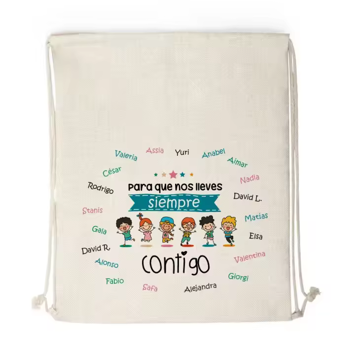 Petate de lino personalizado a todo color. Regalo fin de curso para profesores y profesoras. Mochila saco ecológica. - 1