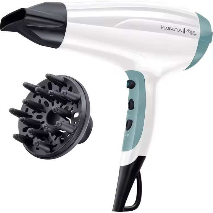 Remington Secador Profesional Shine Therapy D5216 | 2300W de Potencia, Tecnología Iónica Antiencrespamiento, 3 Temperaturas, 2 Velocidades, Rejilla Desmontable, Incluye Concentrador y Difusor para un Secado Rápido y Brillante - 1