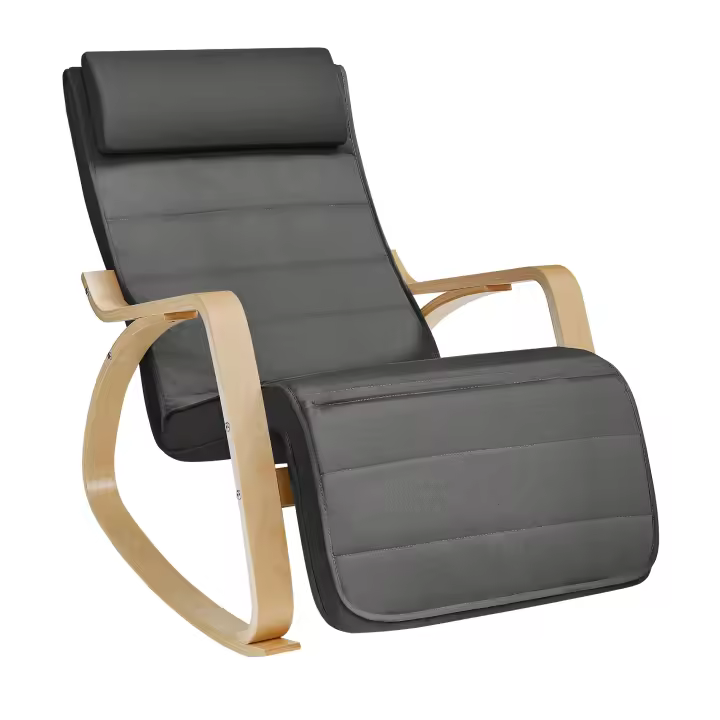 SONGMICS Silla Mecedora, con Apoyabrazos de Madera de Abedul, Silla Mecedora con Reposapiés Ajustable en 5 Posiciones, Máx. Carga de 150 kg, Dormitorio, Salón, Azul Medianoche y Natural/Gris Claro y Natural/Amarillo Ganso y Natural /Beige/Gris Oscuro y Na - 1