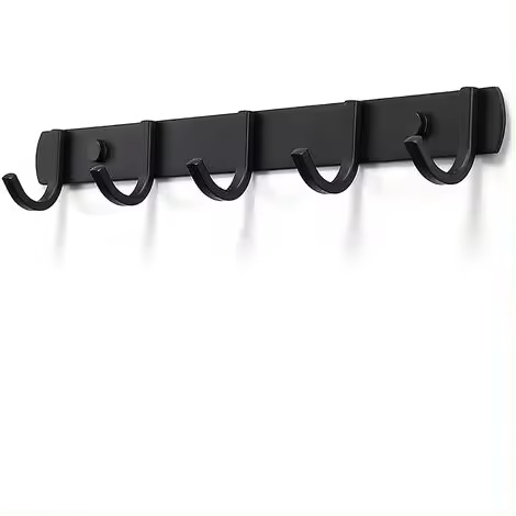 Percha de baño, Perches de Maple inoxidable, Ganchos de baño para dormitorio Oficina Negro 5 Ganchos - 1