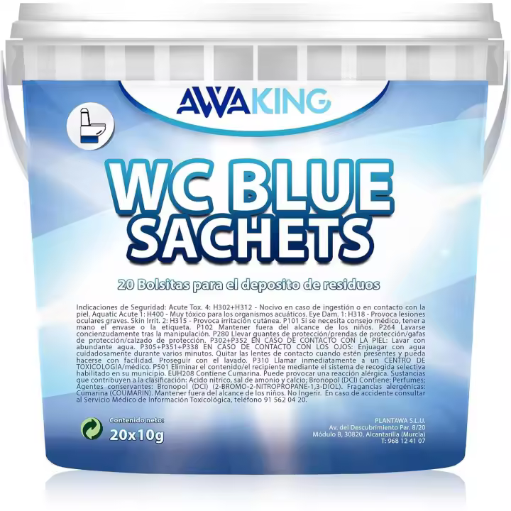 AWAKING Pastillas WC Quimico Autocaravana Blue Sachets 20ud | Higieniza y Desodoriza. Fórmula Concentrada y Aroma Fresco Depósito Aguas Negras de Caravana, Camper, Descompone Residuos. - 1