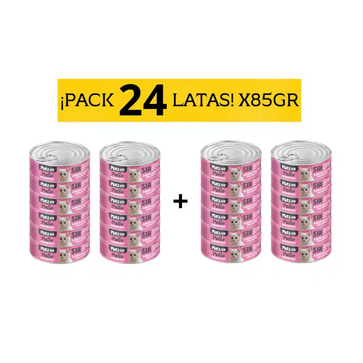 Pack de 24 latas de comida para gatos, combinables con diferentes sabores -85gr ¡Ideal para consentir a tu felino! Platz K9 S.L. - 1