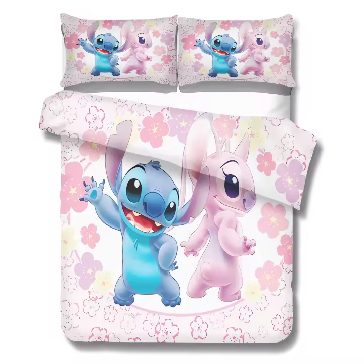 Juego De Sábana Lilo & Stitch 3D Impresión Anime Dibujos Animados Para Niños Y Niñas (1 Funda De Edredón + 2 Fundas De Almohada) - 1