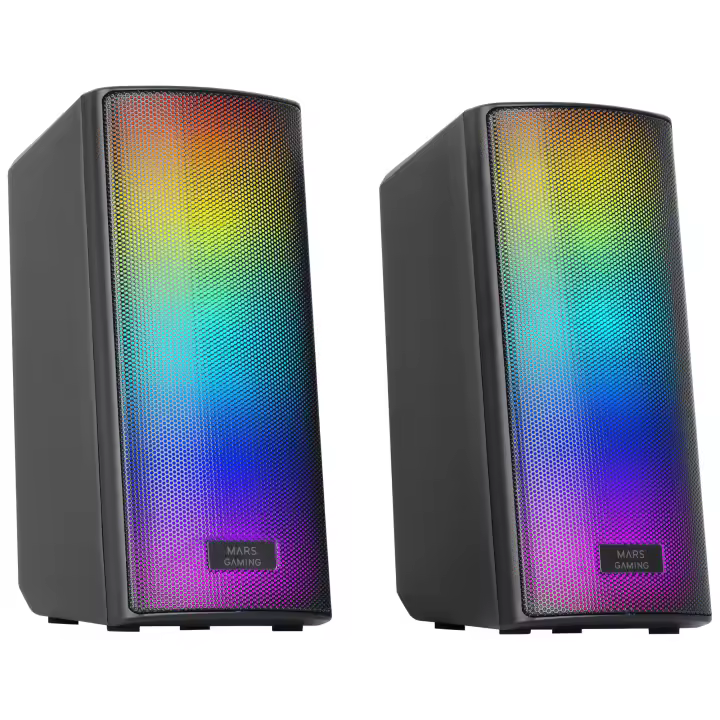 Mars Gaming MSRGB2, Altavoces Bluetooth 5.3 15W, Procesador de Sonido DSP, Iluminación RGB Dinámica, Frontal Total Mesh, Altavoces Compactos con Caja de Control, Entrada Jack de 3.5mm y USB, Altavoces en Negro o Blanco - 1