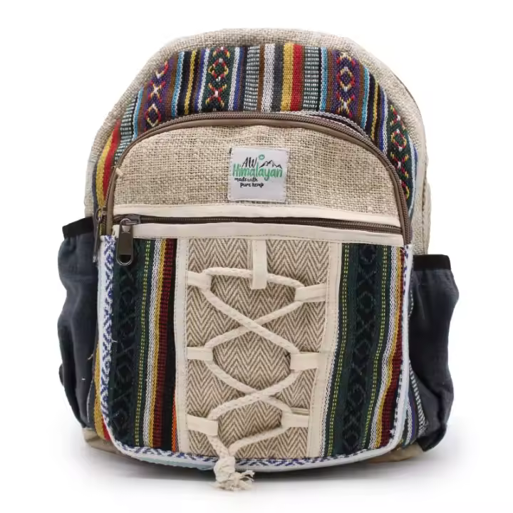 Mochila pequeña de cáñamo - Estilo cuerda y bolsillos - 30x22x7cm - 1