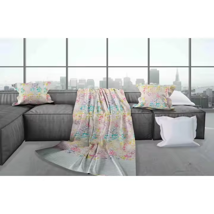 Manterol - Foulard multiusos 100% algodón multicolor con fundas de cojín. Sirve de cubrecama, cubre sofá, mantel o cortina. - 1