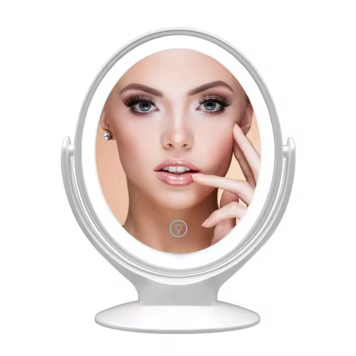 Espejo De Maquillaje Con Luz Doble Cara 1X/7X Magnificador USB Recargable 360° Giratorio Soporte LED Espejo De Cosméticos - 1