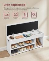 Banco zapatero con asiento acolchado, resistente, 3 estantes, tapa abatible, marrón o blanco, perfecto para pasillo o habitación - details 2