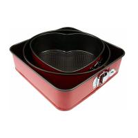 Start Electric | Juego de 3 Moldes de Repostería Desmontables con Capa Antiadherente - Color Rojo - 22x7.5cm / 25x7.5cm / 26x7.5cm - Formas Redonda, Cuadrada y de Corazón | Marca - details 1