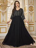 Vestido De Noche Elegante Para Mujer UNITHORSE Con Lentejuelas Y Aros En Chiffón Cintura Delgada Manga Recta Longitud De Piso Para Baile De Promoción - details 3