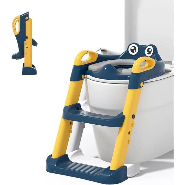 Asiento Inodoro Niños para Orinal Infantil Formación, Adaptador WC Niños con Escalera y Cojín, Suave Plegable Antideslizante para Niños de 1a 7 Años - 1