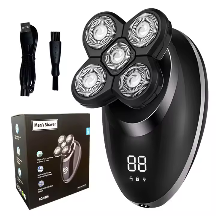 Afeitadora Eléctrica 5 En 1 Para Hombres Cabeza Lisa Cortador De Pelo Nariz Trimmer Cabeza Flotante 5 Cuchillas Afeitado Barba Rasurador Recargable - 1
