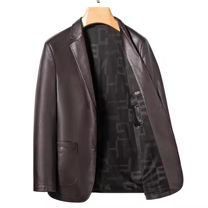 Chaqueta De Cuero Para Hombre 2025 Corte Ajustado Moda De Alta Calidad Chaqueta De Moda Para Otoño E Invierno Con Cierre De Un Solo Botón - 1