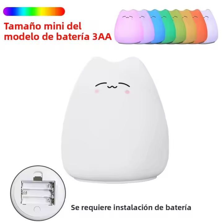 Lámpara De Noche De Gato Lindo En Silicona Con Sensor Táctil 7 Colores Luz De Dormir Para Decoración De Habitación Infantil Y Adultos - 1