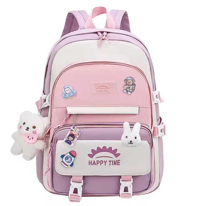 Mochila Escolar para Niños, Mochila para Niños de 20 L with Colgante para Niños de 8 a 12 Años, Mochila Escolar Liviana Impermeable de Nailon Kawaii, Rosa - 1