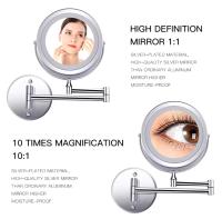 Espejo de baño de brazo plegable montado en la pared con luz LED, aumento de 10X, doble cara, atenuación táctil, Espejos de maquillaje - details 3