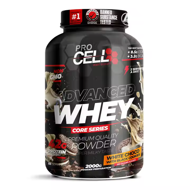 Proteina Concentrada- Whey Core 2 KG White Choco with Black Cookies Procell Sport - Proteína de Suero, Bajo en Carbohidratos y Grasas - 1