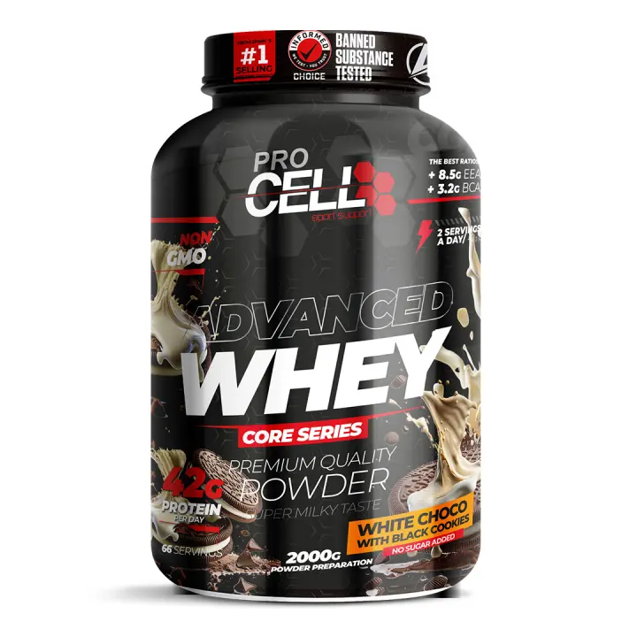 Proteina Concentrada- Whey Core 2 KG White Choco with Black Cookies Procell Sport - Proteína de Suero, Bajo en Carbohidratos y Grasas - 1