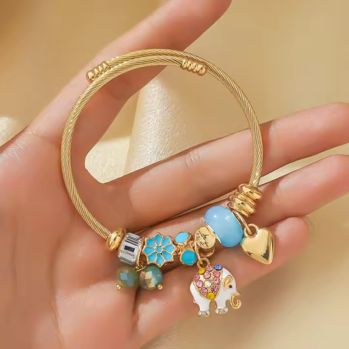 Pulsera De Moda Para Mujer Con Elementos De Elefante Y Amor Perlas Estilo Hip Hop Rock Para Fiesta Viajes Bodas Regalo - 1